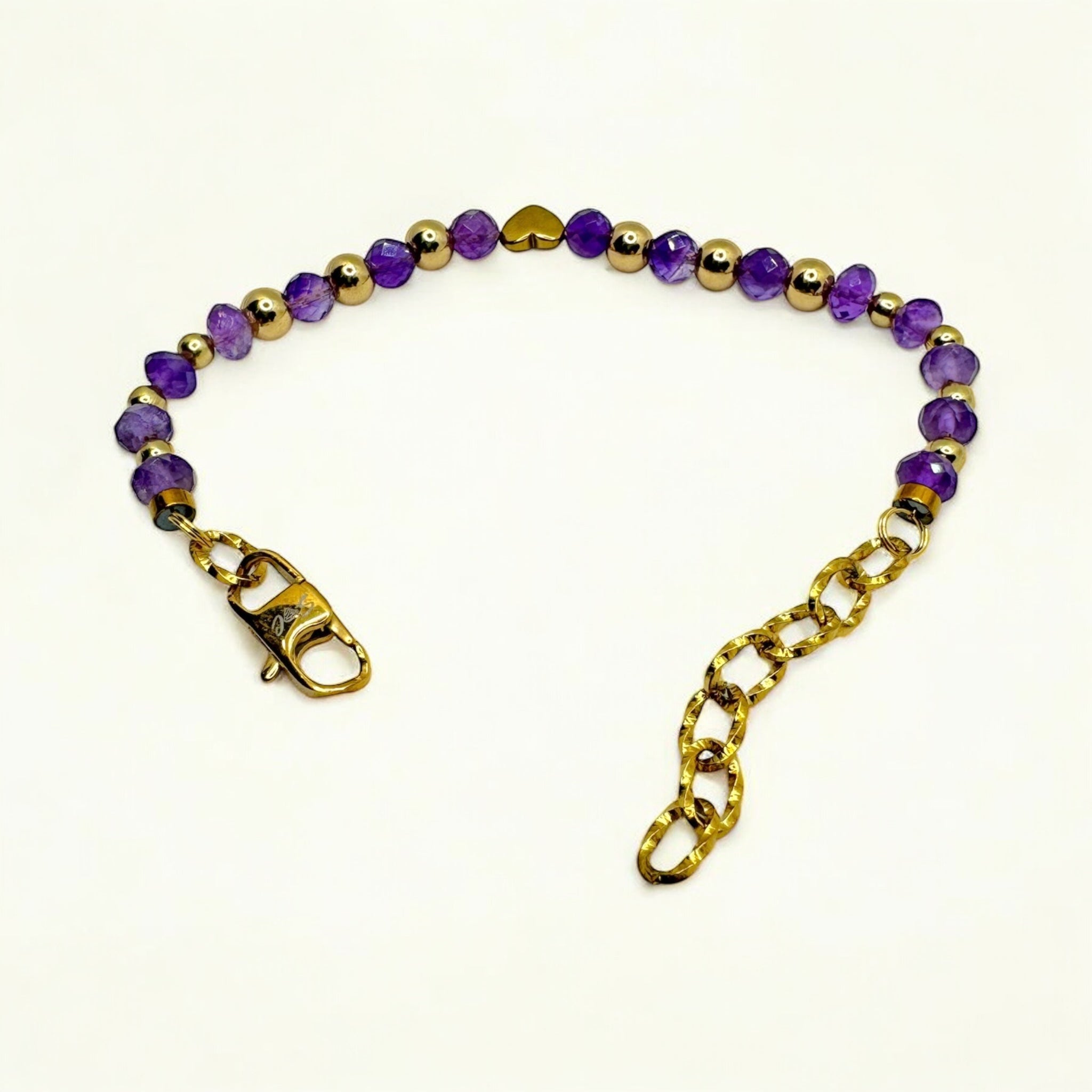 Bracciale Ametista Sfaccettata con cuore dorato Sharifa Crystals